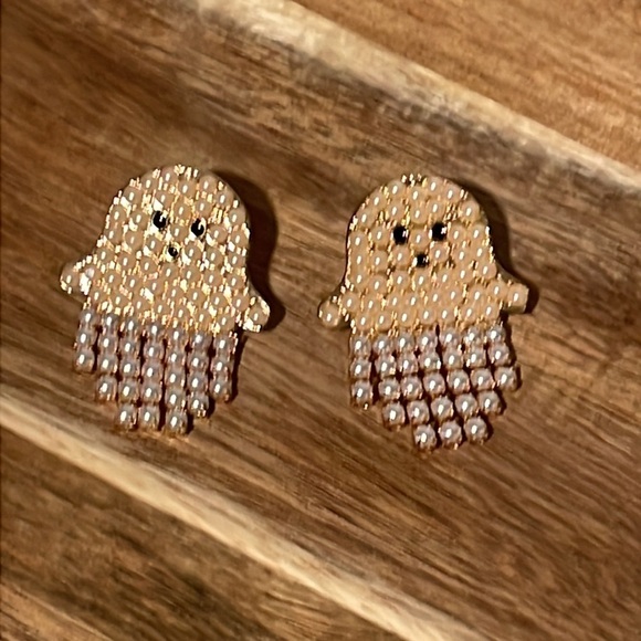 Boo earrings Halloween Pearl Ghost jewelry New - Picture 2 of 5